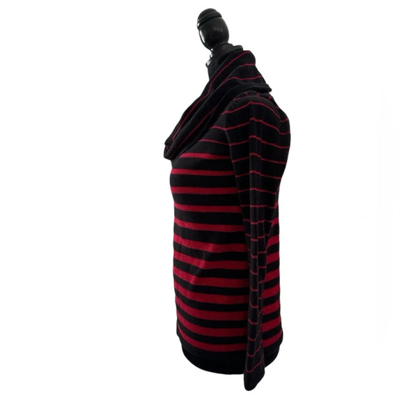 Jones of New York Black & Red Striped Cowl Neck Sweater Size PS - Picture 5 of 7